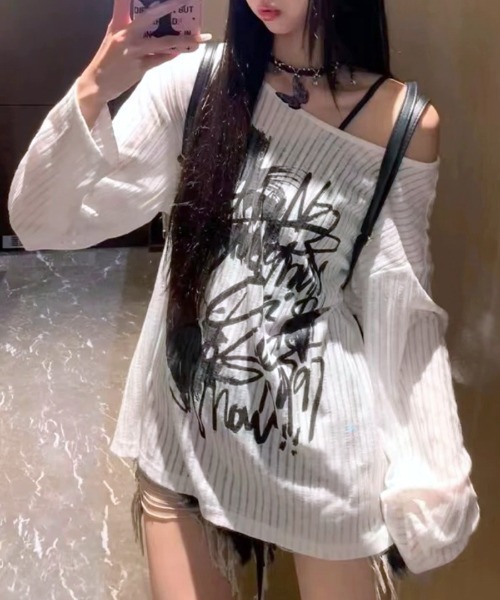 REMUR(レミュール)の「透かし編みロゴプリントTシャツ(Tシャツ/カットソー・レディース・ブラック/ホワイト・M)」の7枚目の写真