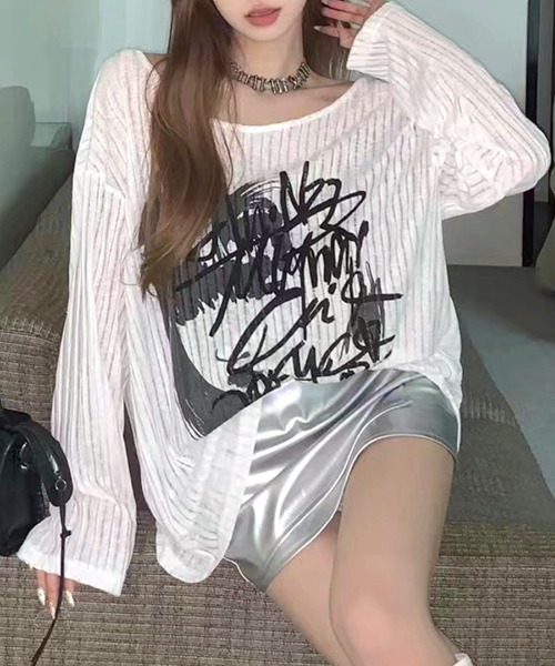 REMUR(レミュール)の「透かし編みロゴプリントTシャツ(Tシャツ/カットソー・レディース・ブラック/ホワイト・M)」の10枚目の写真