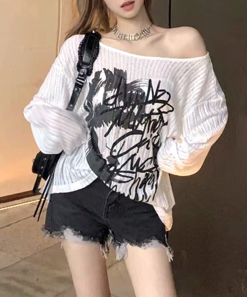 REMUR(レミュール)の「透かし編みロゴプリントTシャツ(Tシャツ/カットソー・レディース・ブラック/ホワイト・M)」の11枚目の写真