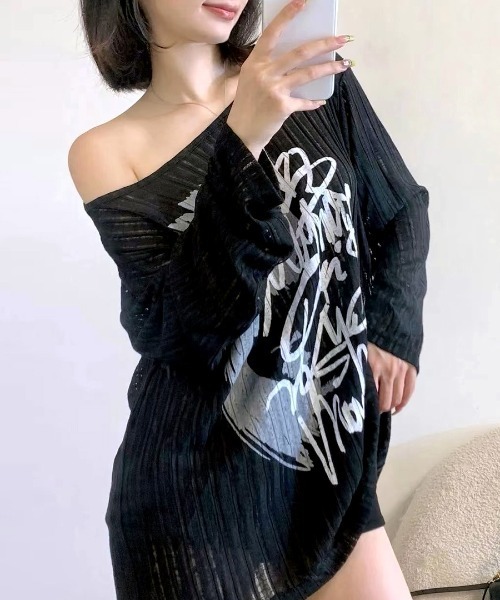 REMUR(レミュール)の「透かし編みロゴプリントTシャツ(Tシャツ/カットソー・レディース・ブラック/ホワイト・M)」の13枚目の写真
