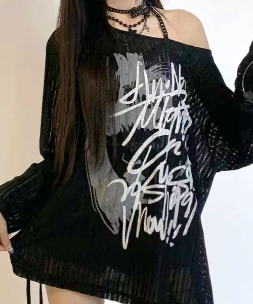 REMUR(レミュール)の「透かし編みロゴプリントTシャツ(Tシャツ/カットソー・レディース・ブラック/ホワイト・M)」の12枚目の写真