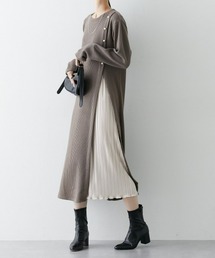 nissen | ふんわりリブニットソープリーツ切替ワンピース(ワンピース)