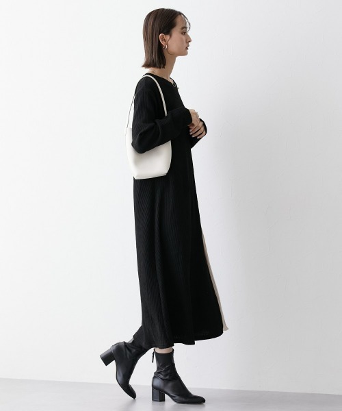 nissen（ニッセン）の「ふんわりリブニットソープリーツ切替ワンピース（ワンピース・レディース・ブラック/モカ・S/3L/M/L/LL）」の8枚目の写真