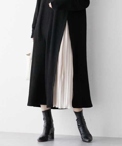 nissen（ニッセン）の「ふんわりリブニットソープリーツ切替ワンピース（ワンピース・レディース・ブラック/モカ・S/3L/M/L/LL）」の9枚目の写真