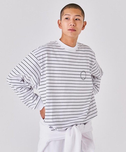 B.C STOCK（ベーセーストック）の「C.B.P ボーダーロゴロンTEE（Tシャツ/カットソー・メンズ・ブラック/ネイビー/ホワイト・LARGE/MEDIUM）」の2枚目の写真