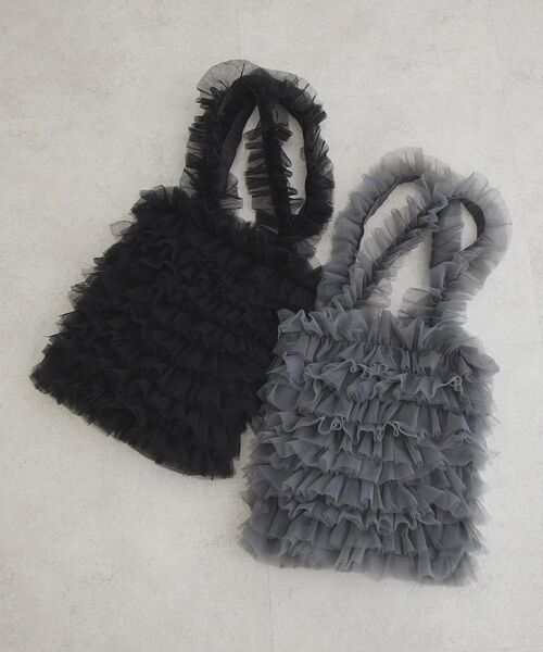 Green　Parks（グリーンパークス）の「OTO.HA. チュールフリルA4トートバッグ（トートバッグ・レディース・グレー/ブラック・FREE）」の9枚目の写真