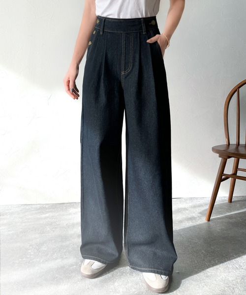 セール】スタイルアップと抜け感叶う。サイドボタン2タックワイド