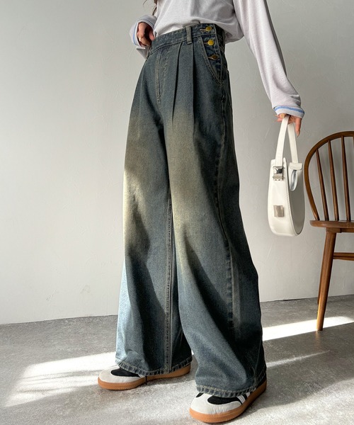 セール】スタイルアップと抜け感叶う。サイドボタン2タックワイド