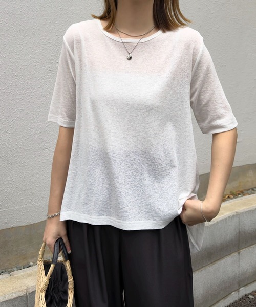 KOBE LETTUCE（コウベレタス）の「[ M/L/XLサイズ ] 選べる4タイプ スラブシアーT（Tシャツ/カットソー・レディース・ブラック/アイボリー系/オフホワイト/ブラウン/チャコール/ホワイト系/グレー系/ブラウン系/ブラック系/アイボリー系1/ピンク/ピンク系/ライトブルー/ライトグレー/ライトグレー系/ブルー系/ホワイト系1/ライトグレー系1/ピンク系1/ブルー系1/ブラック系1/ホワイト系2/ブラック系2/ブルー系2/ライトグレー系2/ピンク系2/イエロー/イエロー系/イエロー系1/イエロー系2・L/M/XL/L1/1/M1/L2/M2/2/L3/M3/3）」の5枚目の写真