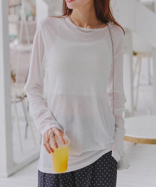 KOBE LETTUCE（コウベレタス）の「[ M/L/XLサイズ ] 選べる4タイプ スラブシアーT（Tシャツ/カットソー・レディース・ブラック/アイボリー系/オフホワイト/ブラウン/チャコール/ホワイト系/グレー系/ブラウン系/ブラック系/アイボリー系1/ピンク/ピンク系/ライトブルー/ライトグレー/ライトグレー系/ブルー系/ホワイト系1/ライトグレー系1/ピンク系1/ブルー系1/ブラック系1/ホワイト系2/ブラック系2/ブルー系2/ライトグレー系2/ピンク系2/イエロー/イエロー系/イエロー系1/イエロー系2・L/M/XL/L1/1/M1/L2/M2/2/L3/M3/3）」の2枚目の写真