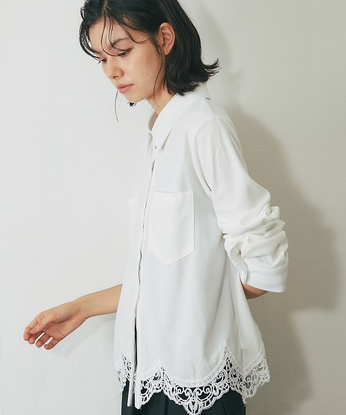 OBLI スカラップブラウス ホワイト スカラップブラウス/ホワイト