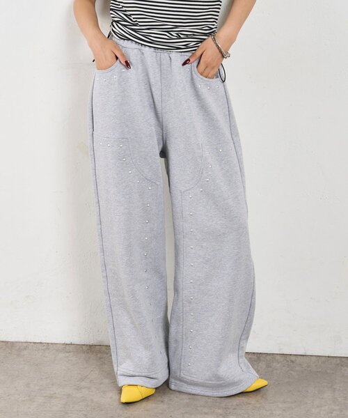 WHO'S WHO gallery（フーズフーギャラリー）の「スタッズ裏毛デザインパンツ（スウェットパンツ・レディース・ライトグレー/ブラック/グレー・FREE）」の3枚目の写真