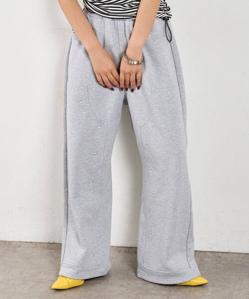 WHO'S WHO gallery（フーズフーギャラリー）の「スタッズ裏毛デザインパンツ（スウェットパンツ・レディース・ライトグレー/ブラック/グレー・FREE）」の6枚目の写真