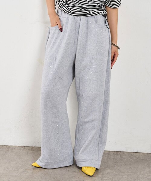 WHO'S WHO gallery（フーズフーギャラリー）の「スタッズ裏毛デザインパンツ（スウェットパンツ・レディース・ライトグレー/ブラック/グレー・FREE）」の7枚目の写真