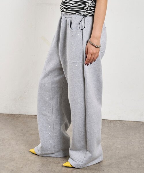 WHO'S WHO gallery（フーズフーギャラリー）の「スタッズ裏毛デザインパンツ（スウェットパンツ・レディース・ライトグレー/ブラック/グレー・FREE）」の9枚目の写真