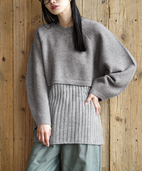 zootie（ズーティー）の「レイヤード バックリボン チュニックニット（ニット/セーター・レディース・杢グレー/ブラック/アイボリー・M）」の3枚目の写真