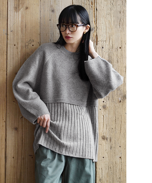 zootie（ズーティー）の「レイヤード バックリボン チュニックニット（ニット/セーター・レディース・杢グレー/ブラック/アイボリー・M）」の7枚目の写真