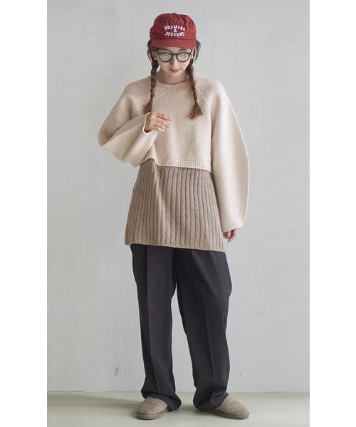 zootie（ズーティー）の「レイヤード バックリボン チュニックニット（ニット/セーター・レディース・杢グレー/ブラック/アイボリー・M）」の5枚目の写真