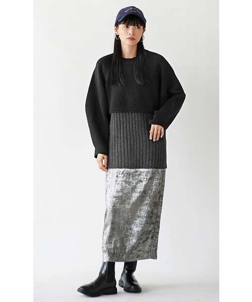 zootie（ズーティー）の「レイヤード バックリボン チュニックニット（ニット/セーター・レディース・杢グレー/ブラック/アイボリー・M）」の19枚目の写真