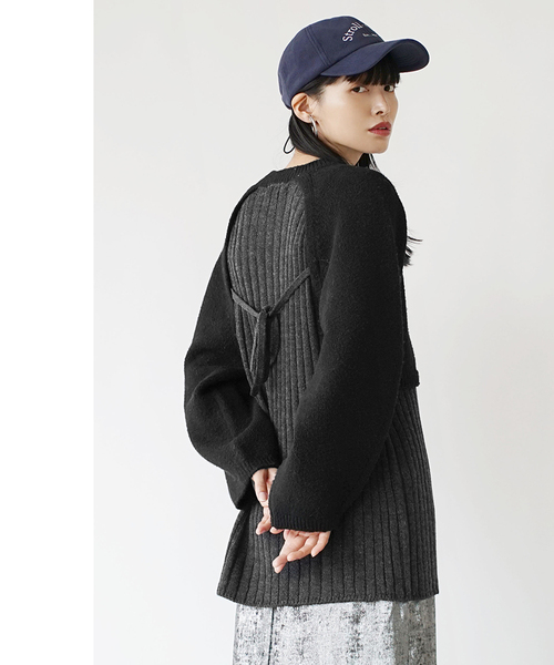zootie（ズーティー）の「レイヤード バックリボン チュニックニット（ニット/セーター・レディース・杢グレー/ブラック/アイボリー・M）」の18枚目の写真