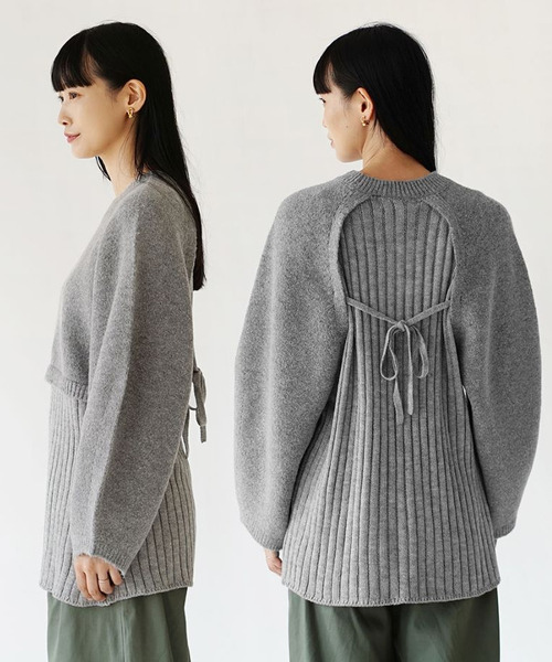 zootie（ズーティー）の「レイヤード バックリボン チュニックニット（ニット/セーター・レディース・杢グレー/ブラック/アイボリー・M）」の15枚目の写真