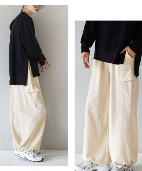 MIMIMEMETE(ミミメメット)の「ニットソー カーゴパンツ(カーゴパンツ・レディース・キャメル/ブラック/アイボリー・M)」の13枚目の写真