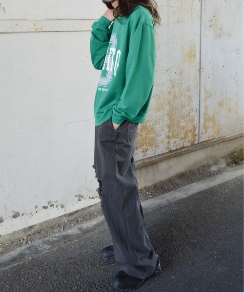 MODISH GAZE(モディシュガゼ)の「【MODISH GAZE】Sカレッジロゴ裏毛スウェット(CP)(スウェット・メンズ・ブラック/オフホワイト/グリーン・M/L)」の8枚目の写真