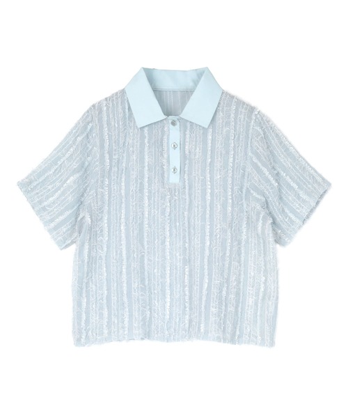 miette(ミエット)の「シアーフリンジポロトップス(Tシャツ/カットソー・レディース・アイボリー/ブラック/ライトブルー・FREE)」の5枚目の写真