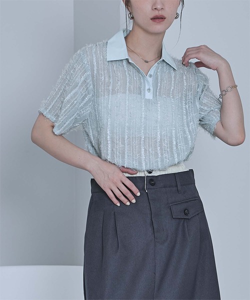 miette(ミエット)の「シアーフリンジポロトップス(Tシャツ/カットソー・レディース・アイボリー/ブラック/ライトブルー・FREE)」の18枚目の写真