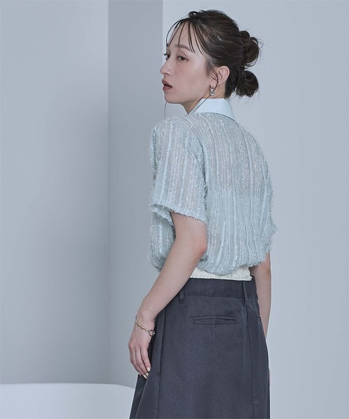 miette(ミエット)の「シアーフリンジポロトップス(Tシャツ/カットソー・レディース・アイボリー/ブラック/ライトブルー・FREE)」の7枚目の写真