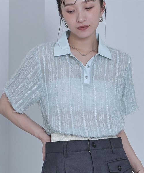 miette(ミエット)の「シアーフリンジポロトップス(Tシャツ/カットソー・レディース・アイボリー/ブラック/ライトブルー・FREE)」の8枚目の写真