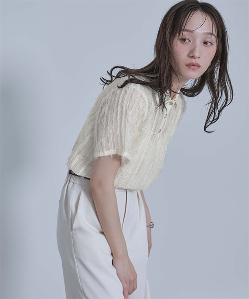 miette(ミエット)の「シアーフリンジポロトップス(Tシャツ/カットソー・レディース・アイボリー/ブラック/ライトブルー・FREE)」の20枚目の写真