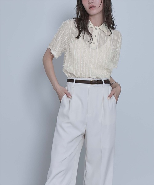 miette(ミエット)の「シアーフリンジポロトップス(Tシャツ/カットソー・レディース・アイボリー/ブラック/ライトブルー・FREE)」の21枚目の写真