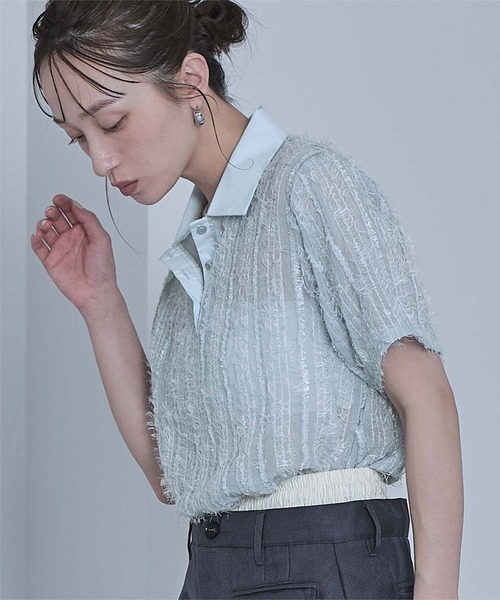 miette(ミエット)の「シアーフリンジポロトップス(Tシャツ/カットソー・レディース・アイボリー/ブラック/ライトブルー・FREE)」の11枚目の写真