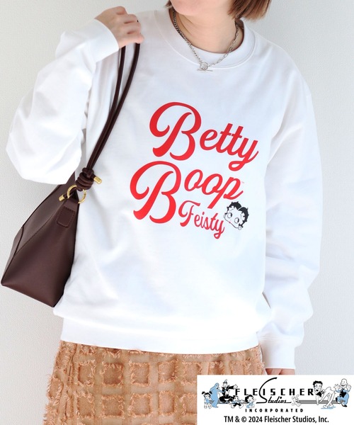 BETTY BOOP(ベティ・ブープ)の「【Betty Boop(TM) / ベティ ブープ(TM)】裏毛クルーネックスウェット(スウェット・レディース・ブラック/オフホワイト・M)」の1枚目の写真