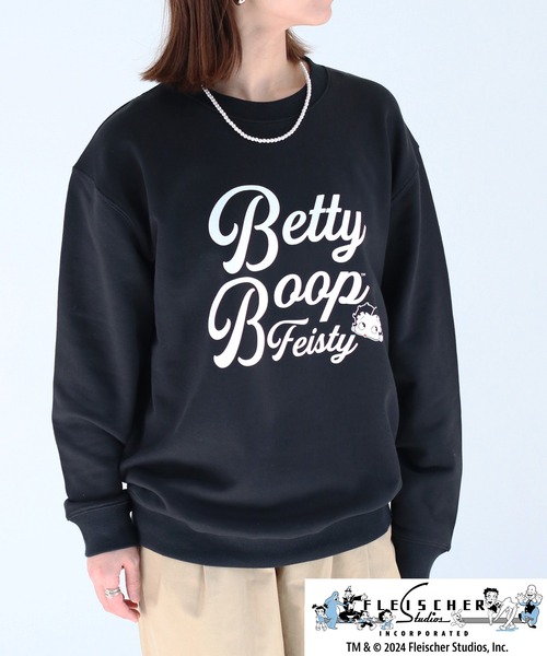 BETTY BOOP(ベティ・ブープ)の「【Betty Boop(TM) / ベティ ブープ(TM)】裏毛クルーネックスウェット(スウェット・レディース・ブラック/オフホワイト・M)」の3枚目の写真