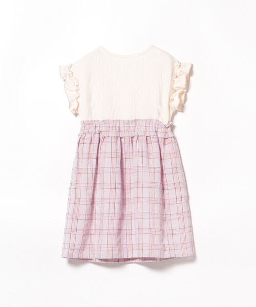 BEAMS mini（ビームスミニ）の「チェック ワッフル切り替え ワンピース 2025SS（90～150cm）（ワンピース・キッズ・ピンク/サックスブルー・140/130/110/100/90/120/150）」の7枚目の写真