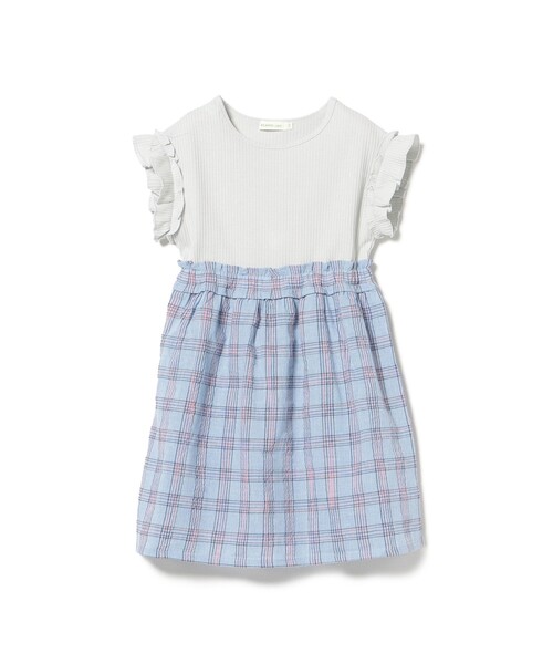 BEAMS mini（ビームスミニ）の「チェック ワッフル切り替え ワンピース 2025SS（90～150cm）（ワンピース・キッズ・ピンク/サックスブルー・140/130/110/100/90/120/150）」の9枚目の写真
