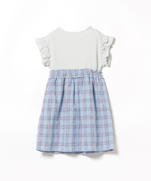 BEAMS mini（ビームスミニ）の「チェック ワッフル切り替え ワンピース 2025SS（90～150cm）（ワンピース・キッズ・ピンク/サックスブルー・140/130/110/100/90/120/150）」の10枚目の写真