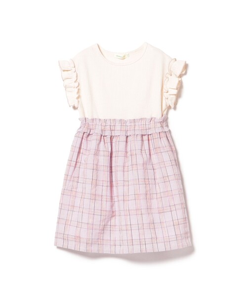 BEAMS mini（ビームスミニ）の「チェック ワッフル切り替え ワンピース 2025SS（90～150cm）（ワンピース・キッズ・ピンク/サックスブルー・140/130/110/100/90/120/150）」の13枚目の写真