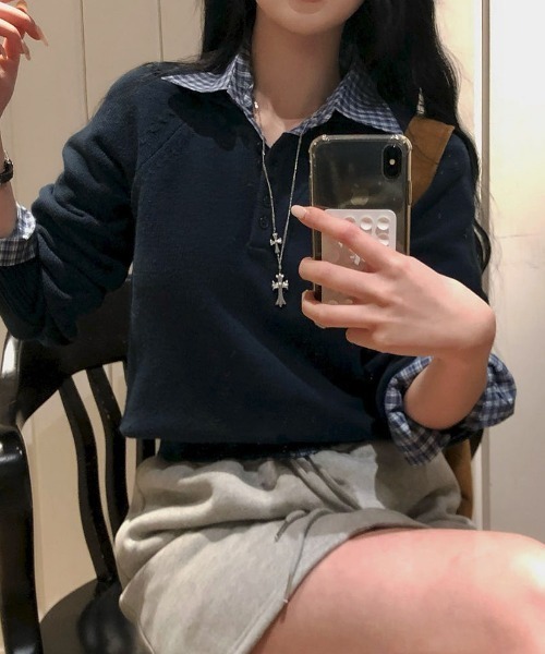 BEIDELLI（ベイデリー）の「[BELLIDE MADE] フルドカラーネックブラケット長袖ニット（ニット/セーター・レディース・ネイビー/ブラウン/グレー/アイボリー・FREE）」の10枚目の写真