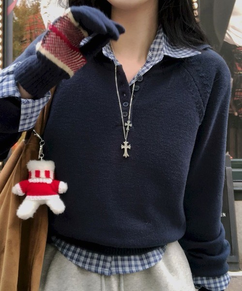 BEIDELLI（ベイデリー）の「[BELLIDE MADE] フルドカラーネックブラケット長袖ニット（ニット/セーター・レディース・ネイビー/ブラウン/グレー/アイボリー・FREE）」の9枚目の写真