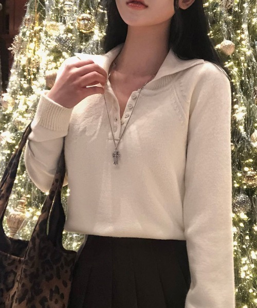 BEIDELLI（ベイデリー）の「[BELLIDE MADE] フルドカラーネックブラケット長袖ニット（ニット/セーター・レディース・ネイビー/ブラウン/グレー/アイボリー・FREE）」の14枚目の写真
