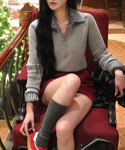 BEIDELLI（ベイデリー）の「[BELLIDE MADE] フルドカラーネックブラケット長袖ニット（ニット/セーター・レディース・ネイビー/ブラウン/グレー/アイボリー・FREE）」の16枚目の写真