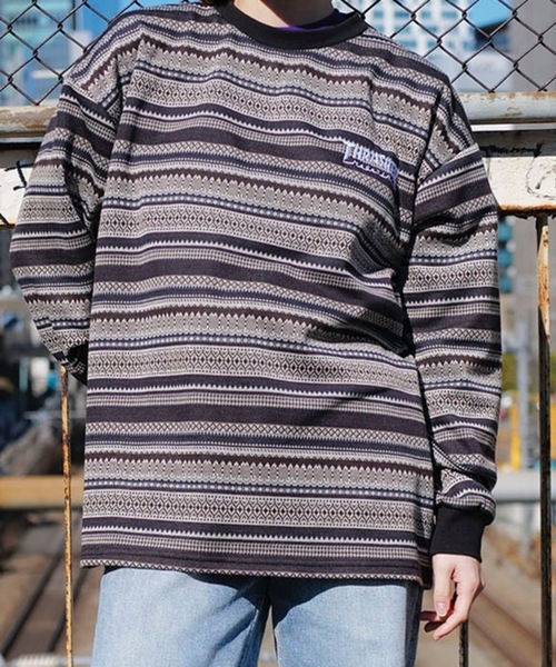 セール】Jacquard Border L/S T-SHIRTS/スラッシャー長袖