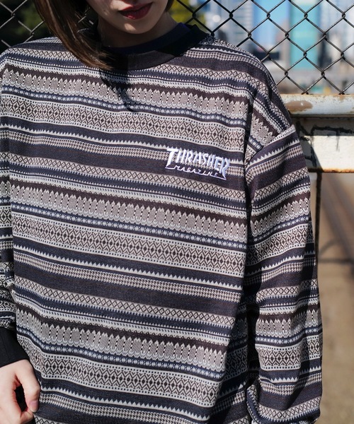 THRASHER（スラッシャー）の「Jacquard Border L/S T-SHIRTS/スラッシャー長袖ボーダーロンT（Tシャツ/カットソー・メンズ・ブラウン/ブルー・MEDIUM/LARGE/X-LARGE）」の8枚目の写真