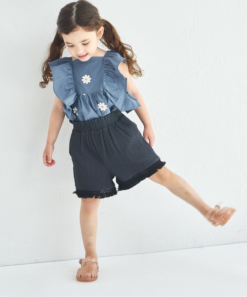 familiar フリル付き長袖シャツ 80cm リバティファブリックフリル長袖Tシャツ【日本製】(80cm オフ