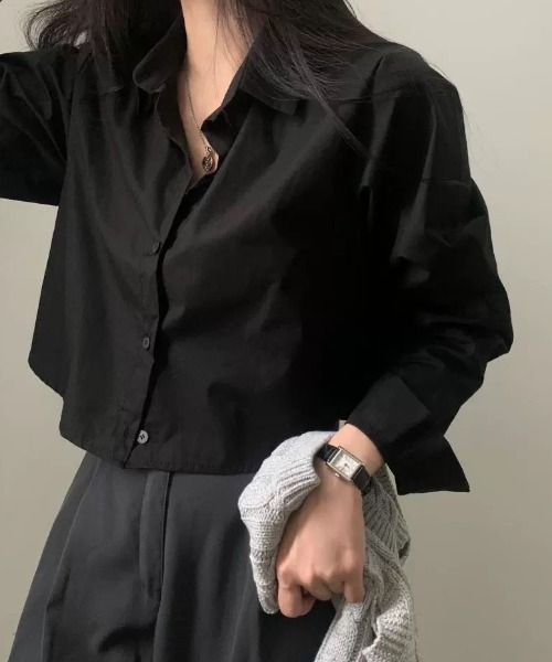 SHEPP（シープ）の「ショート丈シンプルシャツブラウス（シャツ/ブラウス・レディース・ホワイト/ブラック/ピンク/イエロー/ブルー・S/M/L）」の11枚目の写真