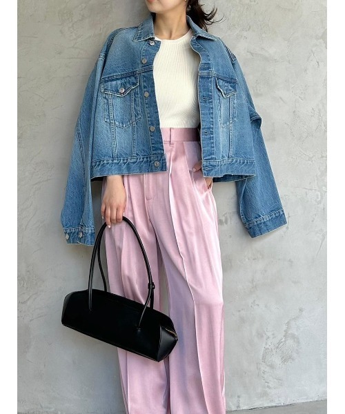 Mila Owen（ミラオーウェン）の「ワイドスリーブクロップドデニムジャケット【手洗い可能】（デニムジャケット・レディース・ブルー/ライトブルー・FREE）」の4枚目の写真