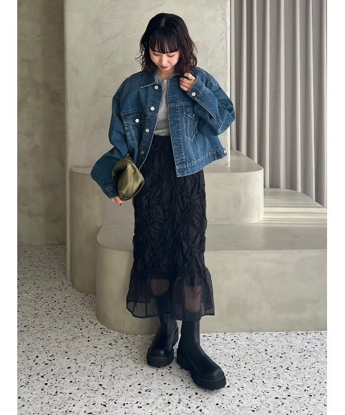 Mila Owen（ミラオーウェン）の「ワイドスリーブクロップドデニムジャケット【手洗い可能】（デニムジャケット・レディース・ブルー/ライトブルー・FREE）」の8枚目の写真